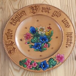Handpainted Wooden Folkart Plate Stuttgart Germany Hanging Decorative